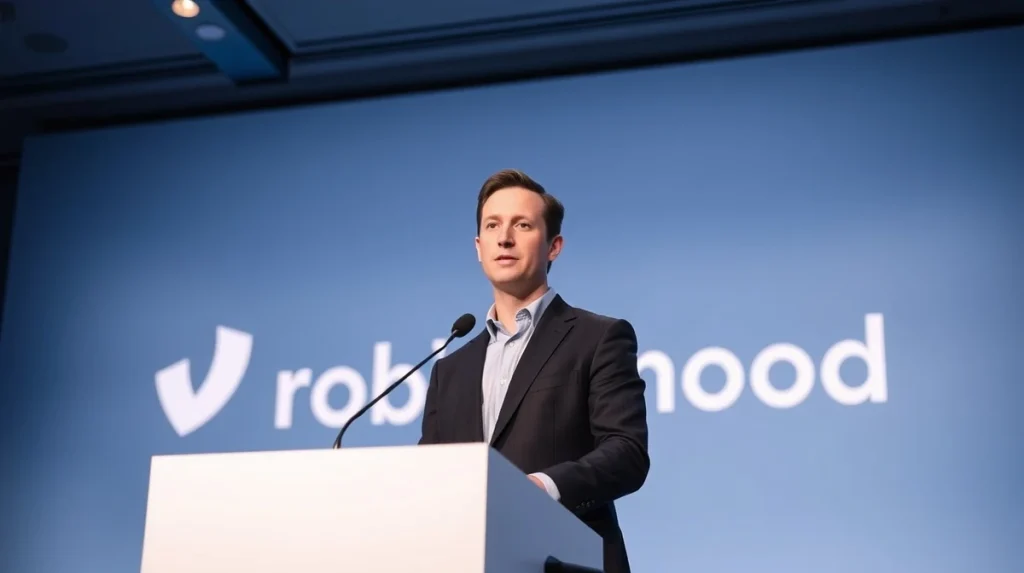 Robinhood CEO Vlad Tenev speaking at a press conference about trading and Trump Accounts