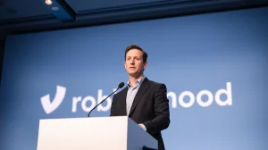 Robinhood CEO Vlad Tenev speaking at a press conference about trading and Trump Accounts