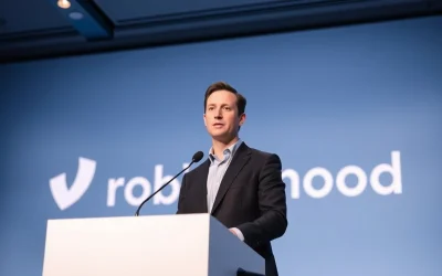 Robinhood CEO Vlad Tenev speaking at a press conference about trading and Trump Accounts