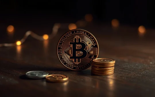 Bitcoin coin with stablecoin tokens in dim lighting, representing declining crypto market liquidity