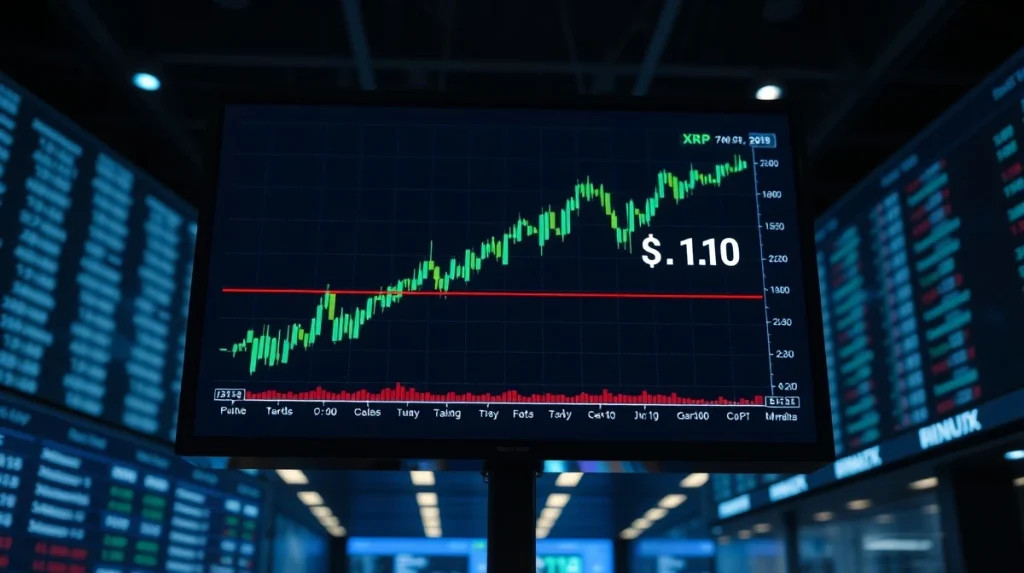 XRP price chart showing a bullish move above $1.10 on a trading terminal