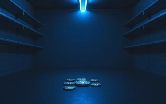 Empty cryptocurrency exchange shelf with a few XRP coins, illustrating scarcity on Binance.