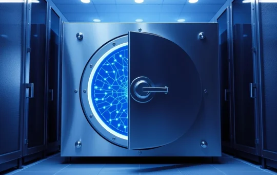 Digital vault door with blockchain pattern representing Zcash network security and the Ironwood upgrade