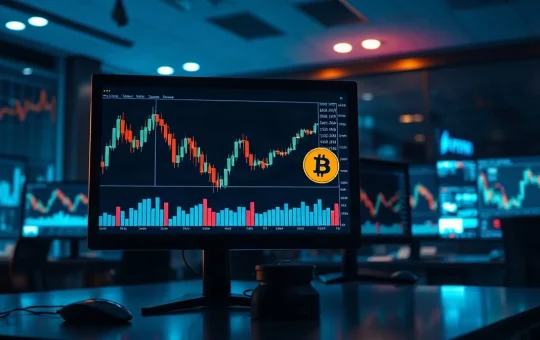 Cryptocurrency trading desk with monitors showing AlphaPepe token charts and market data