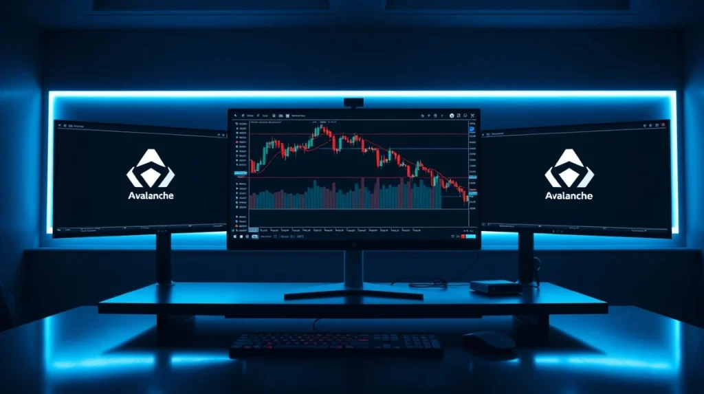Avalanche AVAX bearish price chart on trading monitors in a professional trading room