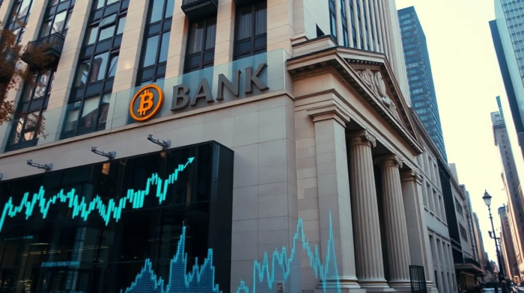Bank of Montreal building exterior with subtle digital financial data overlay