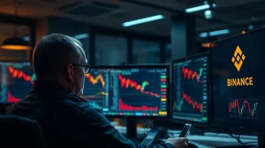 Trader monitoring cryptocurrency charts after Binance delisting announcement
