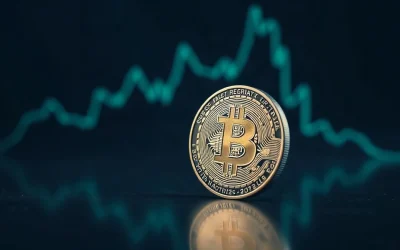 Bitcoin coin with a subtle upward price chart in the background, symbolizing the $100K price target outlook.