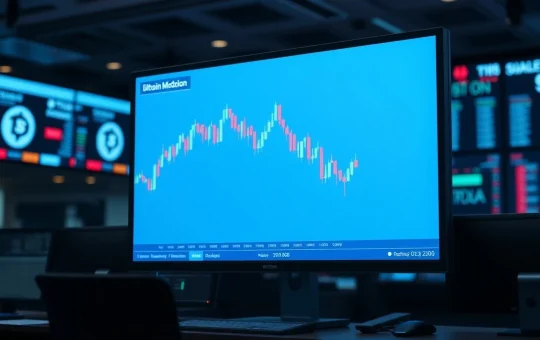 Bitcoin price chart on a trading screen showing a decline below $63,000