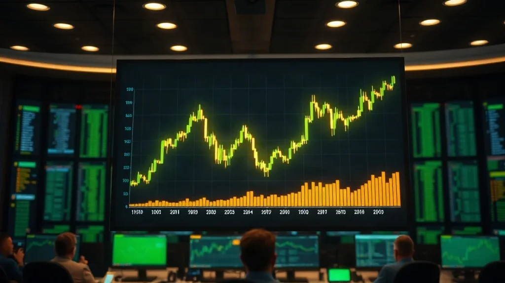 Bitcoin price chart showing a sharp upward move on a trading screen