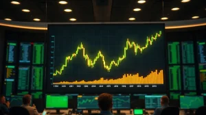 Bitcoin price chart showing a sharp upward move on a trading screen