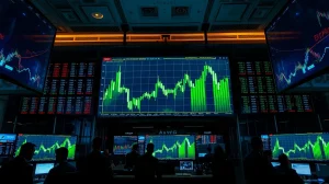 Trading screens showing green charts during a crypto market rally on August 20, 2026