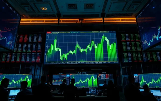 Trading screens showing green charts during a crypto market rally on August 20, 2026