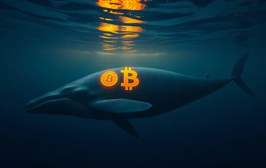Bitcoin symbol on a whale swimming underwater in a calm ocean scene