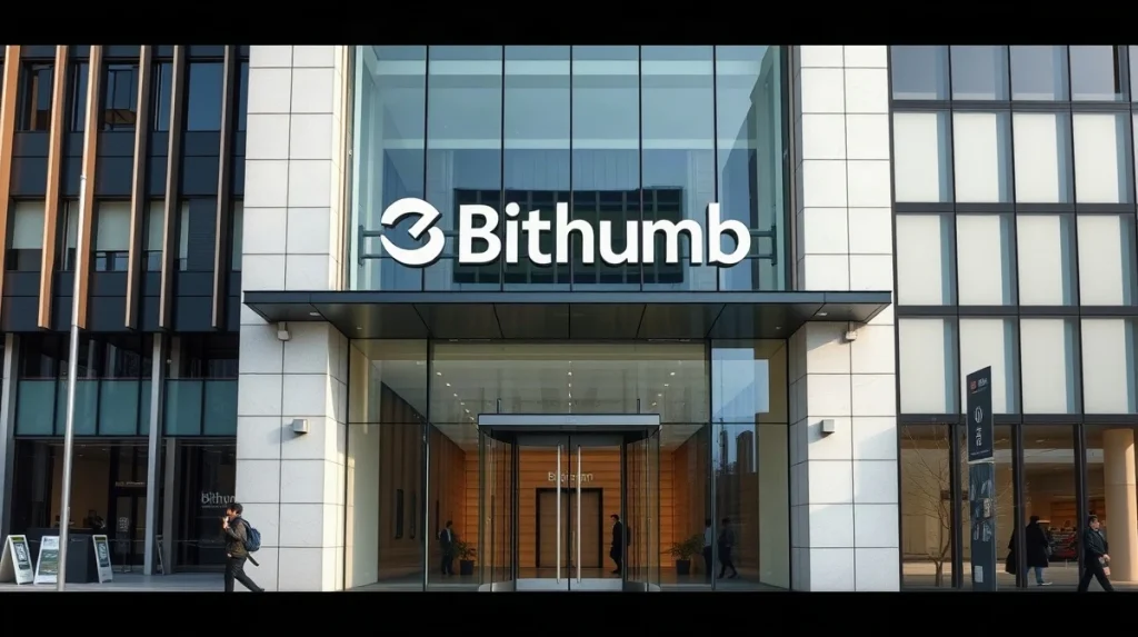 Bithumb headquarters building in Seoul, South Korea, with a modern glass facade