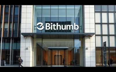 Bithumb headquarters building in Seoul, South Korea, with a modern glass facade