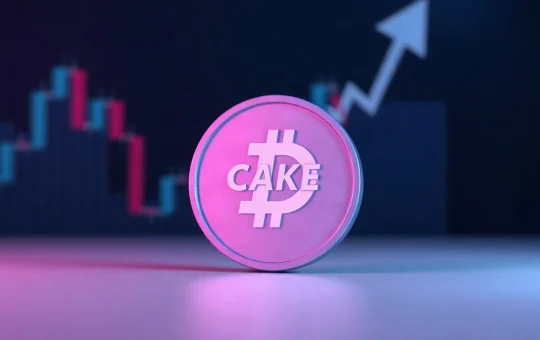 CAKE token digital representation near rising price charts, symbolizing the recent rally and deflationary burn.