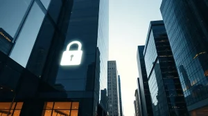 Digital padlock on a modern skyscraper representing crypto financial privacy research