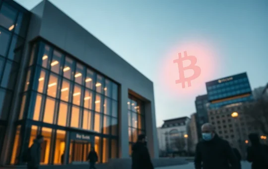Citi bank building with a glowing Bitcoin symbol in the sky, representing institutional crypto custody launch