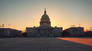 U.S. Capitol building with digital network lines overhead, representing crypto regulation debate