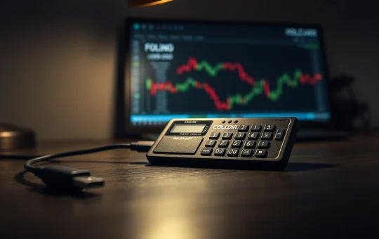 COLDCARD hardware wallet on a desk with a blurred computer screen in the background