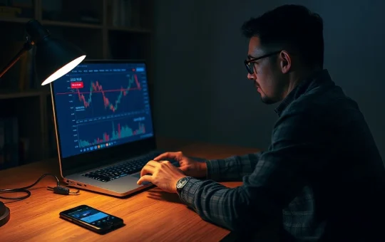 Person reviewing a cryptocurrency dashboard on a laptop in a dimly lit office, illustrating the urgency of preserving evidence after a scam.