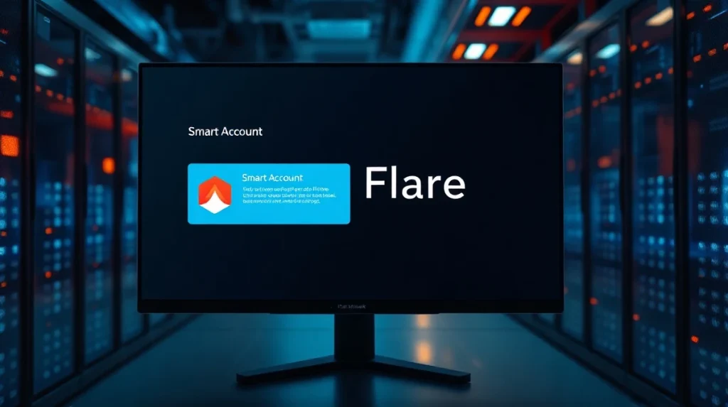 Flare Network Smart Accounts v1.3 interface displayed on a monitor in a modern tech environment.