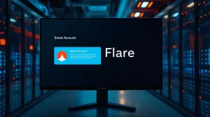 Flare Network Smart Accounts v1.3 interface displayed on a monitor in a modern tech environment.