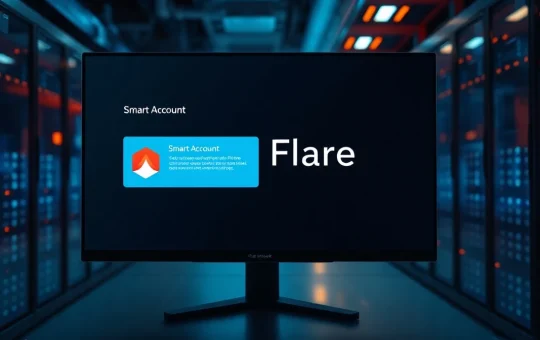 Flare Network Smart Accounts v1.3 interface displayed on a monitor in a modern tech environment.