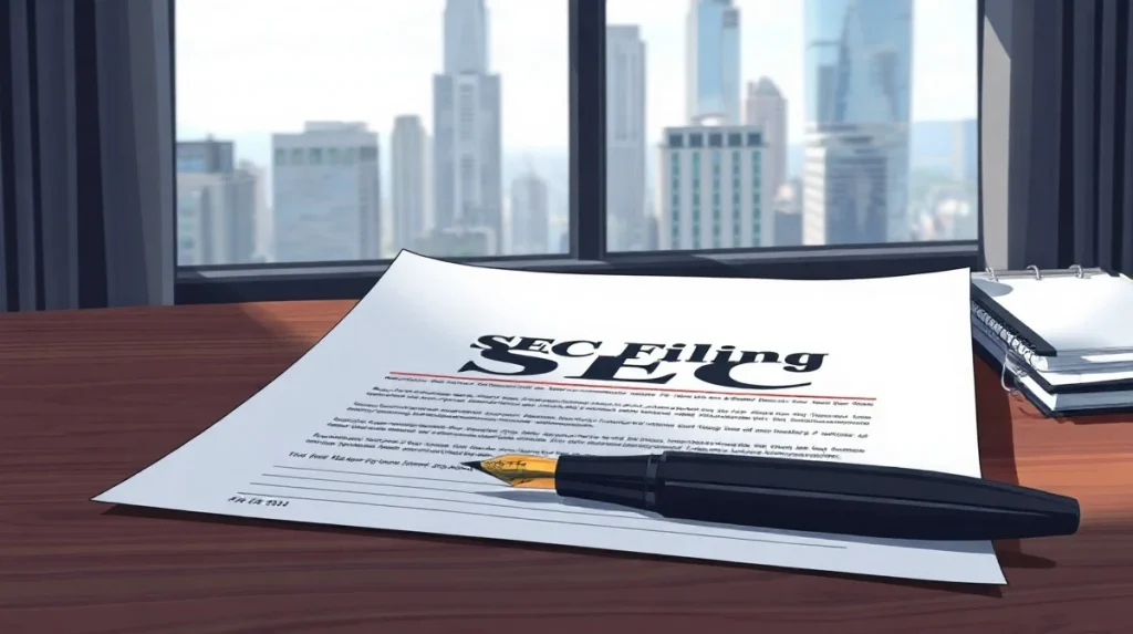 SEC filing document on a desk with a pen, representing Grayscale's ETF withdrawal