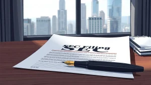 SEC filing document on a desk with a pen, representing Grayscale's ETF withdrawal
