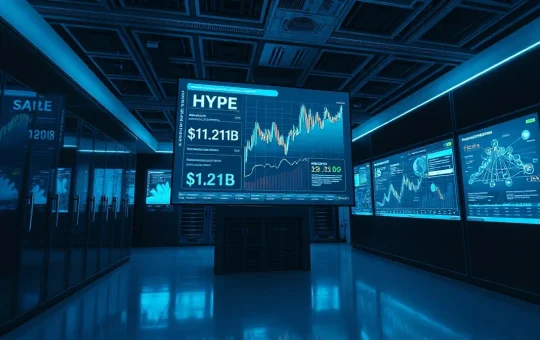 Hyperliquid protocol dashboard showing HYPE token price and revenue charts in a data center