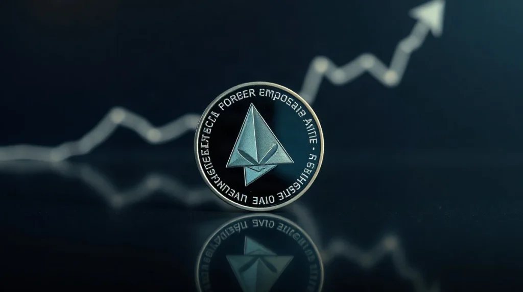 Monero coin with a subtle upward price chart in the background, symbolizing the XMR breakout above $450.
