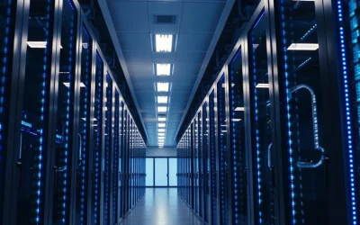 Modern data center with server racks and GPU accelerators, representing Nvidia's AI infrastructure for SpaceX.