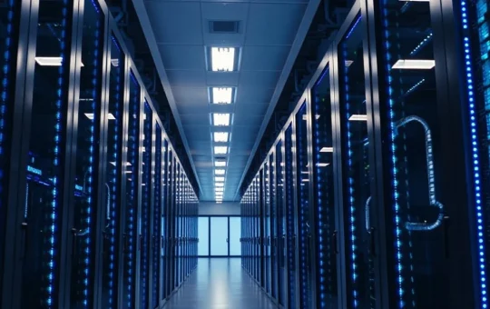 Modern data center with server racks and GPU accelerators, representing Nvidia's AI infrastructure for SpaceX.