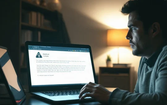 A person looking at a laptop screen showing a phishing email, illustrating a crypto wallet theft.