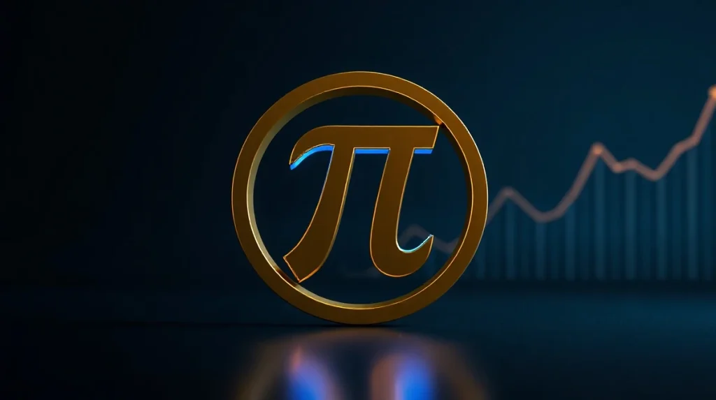 Pi Network logo glowing in gold and blue on a dark background, representing price recovery and positive market momentum.