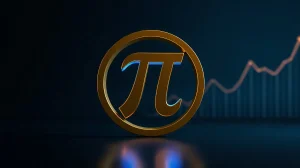 Pi Network logo glowing in gold and blue on a dark background, representing price recovery and positive market momentum.