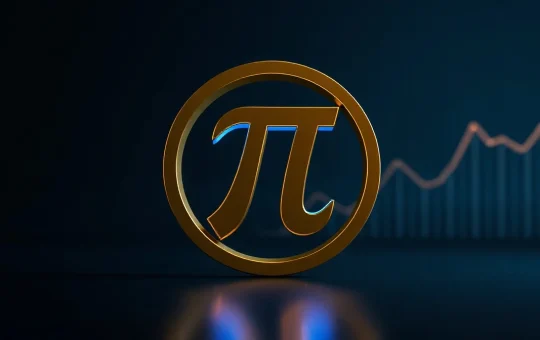 Pi Network logo glowing in gold and blue on a dark background, representing price recovery and positive market momentum.