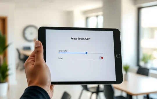 Person holding a smartphone showing the PUMPCHANGE token creation form with a locked charity donation percentage.
