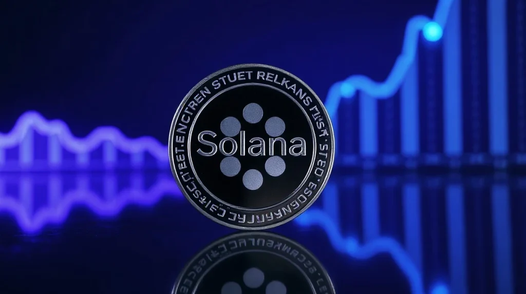 Solana token with a subtle price chart in the background, symbolizing market analysis