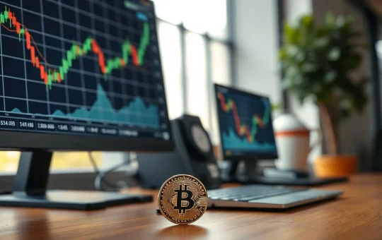 Bitcoin chart and stablecoin outflow graph on a monitor in a financial office