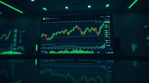 Upbit exchange listing announcement with trading charts on screen
