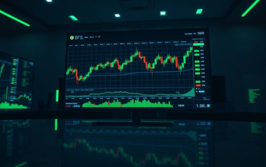 Upbit exchange listing announcement with trading charts on screen