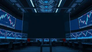Trading floor with screens showing charts and a blockchain overlay, symbolizing Hyperliquid's expansion risks