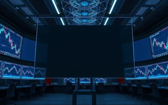 Trading floor with screens showing charts and a blockchain overlay, symbolizing Hyperliquid's expansion risks