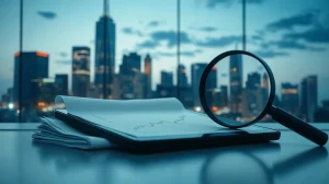 Financial documents and a tablet showing crypto charts under scrutiny, representing the investigation into World Liberty Financial's $100M investment.