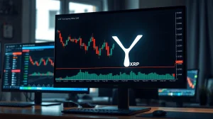 XRP price chart showing a decline below $1 on a trading monitor