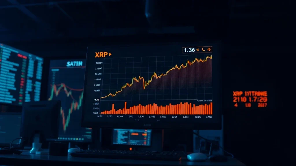 XRP price chart showing a recovery trend near $1.36 on a trading dashboard