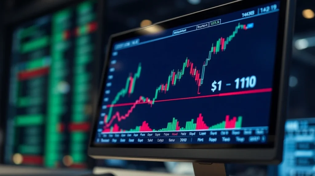 XRP price chart approaching the $1.10 resistance level with a cluster of short liquidations above.